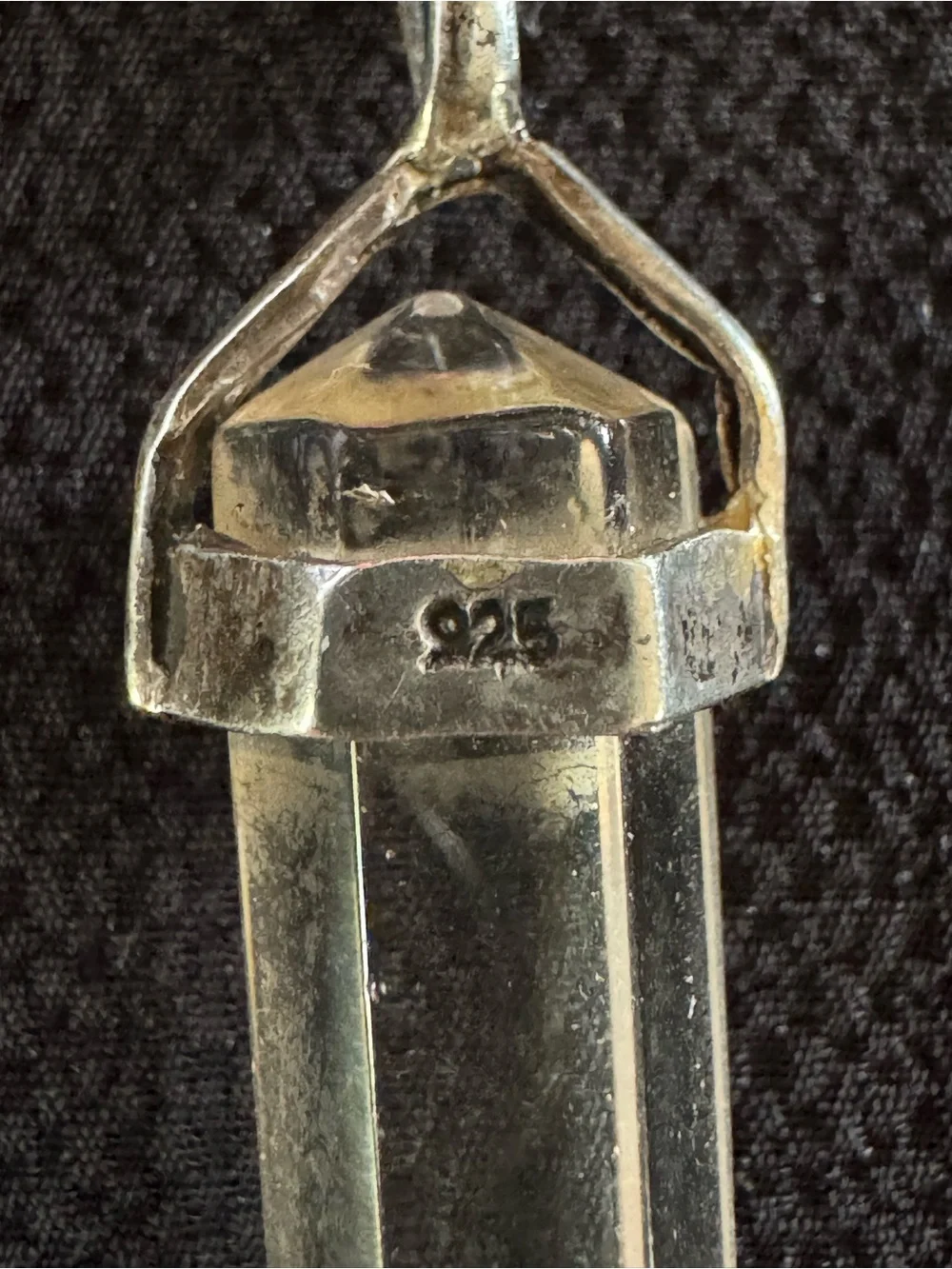 925 Sterling Silver Faceted Glass Crystal Point Pendant 2.25”